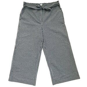 LOFT Black/white Gingham Seersucker Belted Wide-Leg Pants, Sz. L